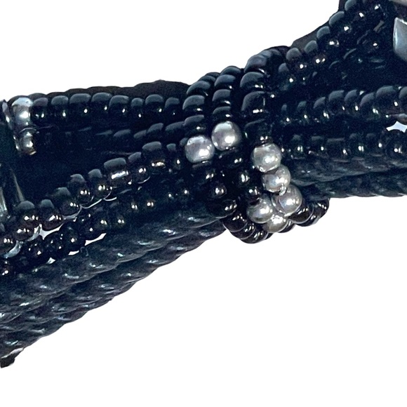 Chico's Black Leather Adjustable Belt w/ Beads & Mother of Pearl Like Inlay S/M - Picture 8 of 11